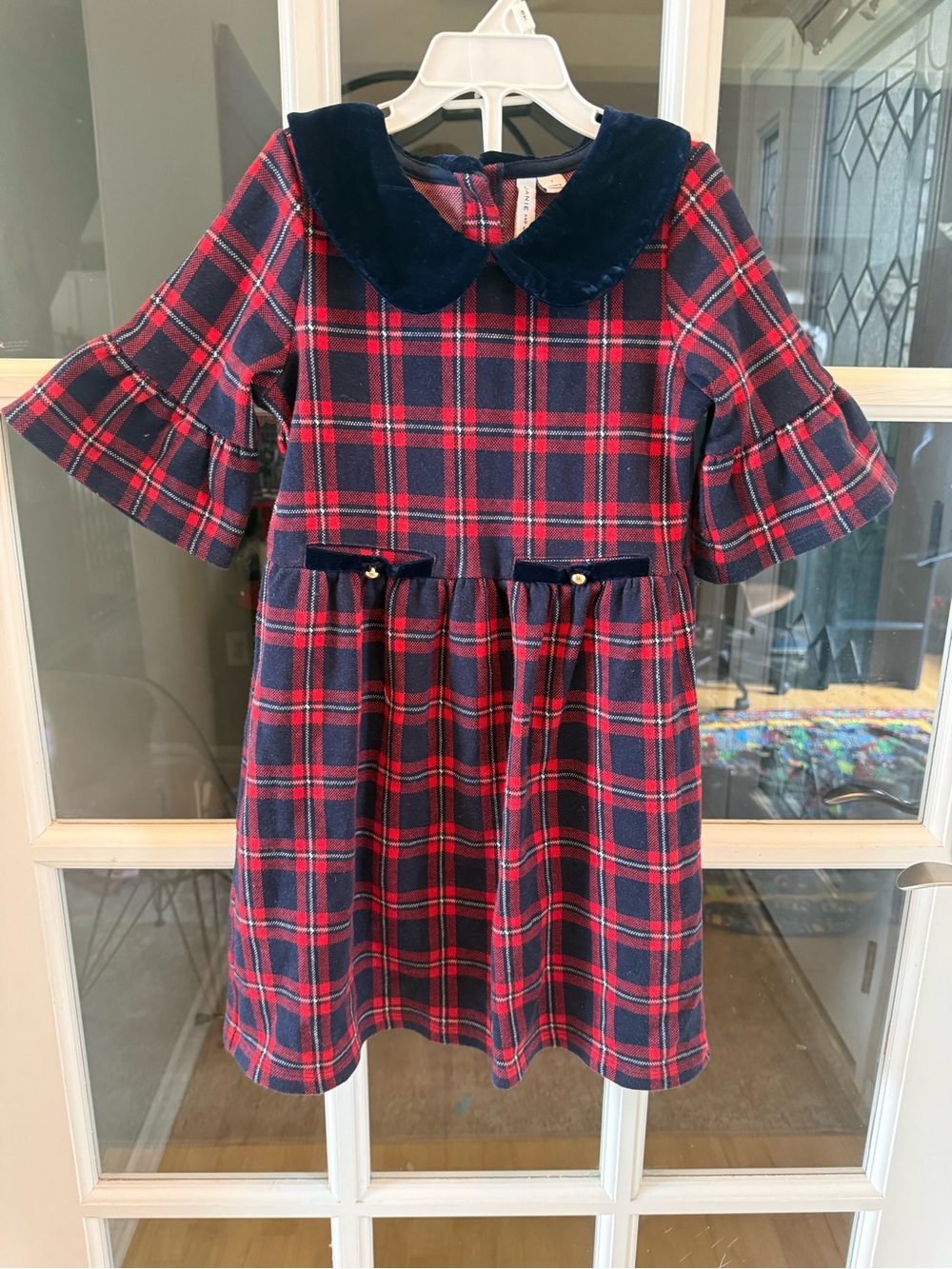 Janie and Jack Red and Navy Plaid Velvet-Collar Dress